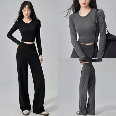 Women's yoga set autumn crew neck morning running - 2