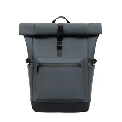 Men's Solid Color Roll-Top Backpack, Customizable Logo - 8
