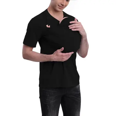 Kangaroo Dad and Mom Soothing V-Neck T-Shirt with Hood, 2025