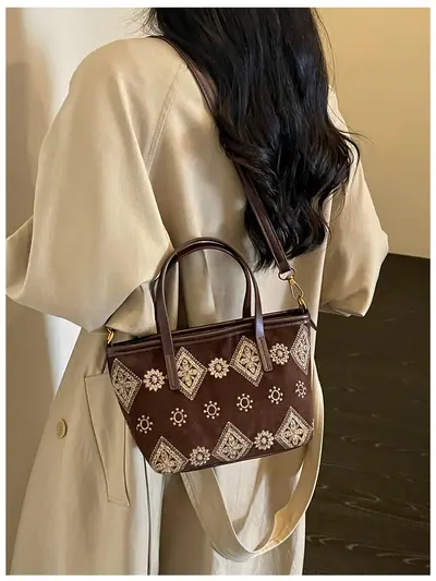 Bohem Etnik Nakışlı Tote Çanta, Sonbahar-Kış Retro Model - 4