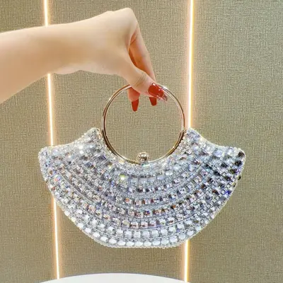 Women's Diamond-Studded Elegant Evening Clutch with Crossbody Strap - 7