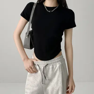 Damen Rundhals-T-Shirt Kurzarm, Slim Fit, Sommer - 12