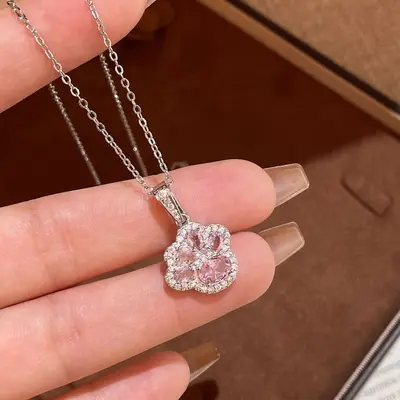 Kedi pençesi kolye, pembe taş kaplı gümüş, ayakkabı zinciri - 1