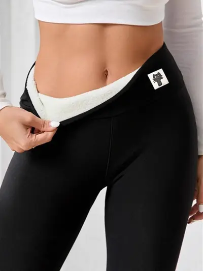 Women's Fleece-Lined High-Waist Leggings with Pockets, Winter Yoga Pants
