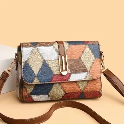 Large Capacity Soft Leather Shoulder Bag in Contrast Colours - 5