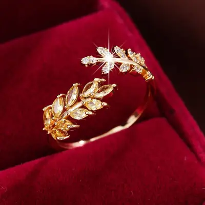 Beliebte, meistverkaufte, schlichte, modische und kreative Blatt- und Weizenähren-Design, elegant, leicht und luxuriös, vielseitiger offener Ring für den täglichen Gebrauch - 12