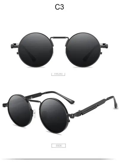 Retro Round Sunglasses, UV Protection, Spring Hinge - 9