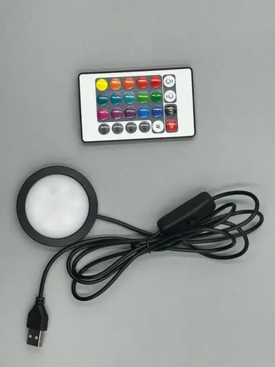 USB 5V RGB Remote-Controlled Ultra-Thin Round LED Cabinet Light, 8mm - 12