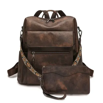 Women's Backpack, Contrast Color, Large Capacity, Retro Style - 5