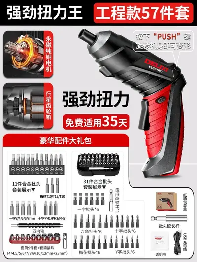 德力西电动螺丝刀充电枪式家用小型起子机多功能电批电钻工具套装 - 11