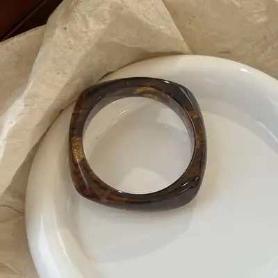 Gradient Coffee Resin Bangle for Women, Curved Acetate Bracelet