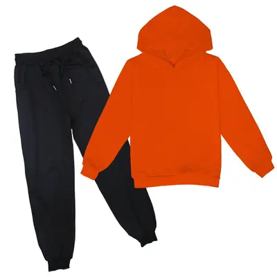 Children's Hooded Thin Sweatshirt and Long Pants Daily Set, Plain Colour - 12