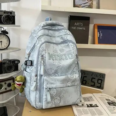 Large-Capacity Printed School Backpack for Middle and High School