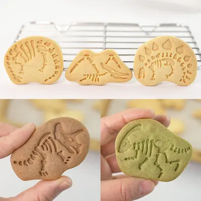 Dinosaur Fossil Cookie Cutter Set with 3D Stamp Mold