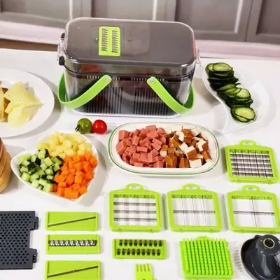 Vegetable Cutter Set with Container, 22-Piece, Shredding and Julienne