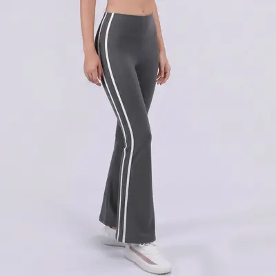 Kadın yüksek bel mikro flare yoga pantolonu, yan çift şeritli, karın sıkılaştırıcı, yüksek - 7