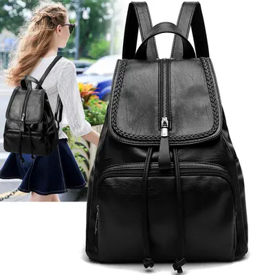 Women's Soft Leather Backpack Academy Style Large Capacity - 5