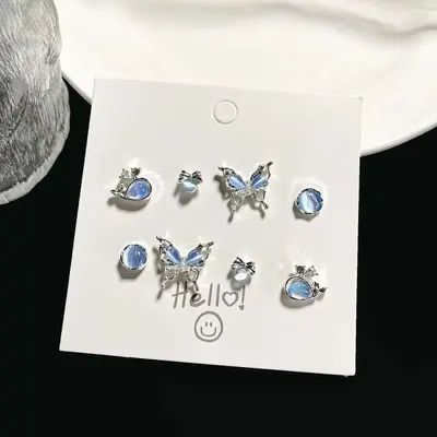 Alaşım küpe seti, kelebek, minimal tasarım - 8