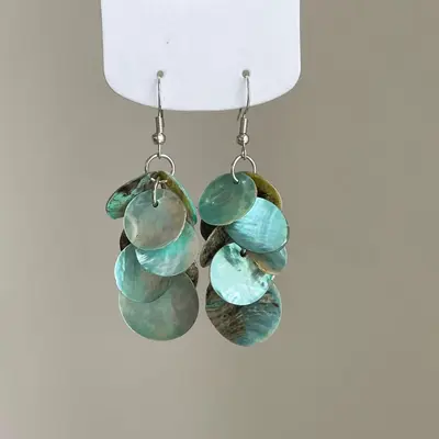Silver Needle Round Shell Tassel Stud Earrings Summer Style - 11
