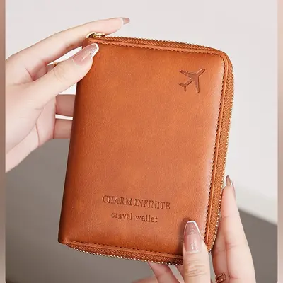 Passport Wallet Zipper Travel Document Pouch - 1