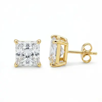S925 Silver Moissanite Princess Cut Square Stud Earrings - 10