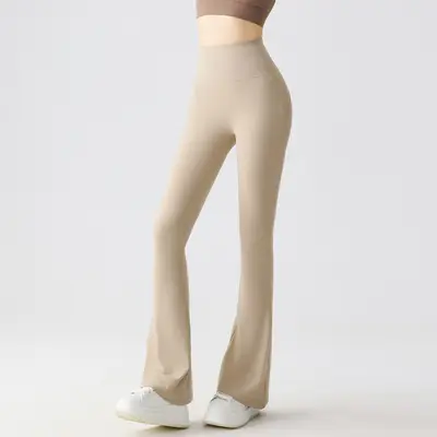White Micro Flare Yoga Pants, High-Waist Tummy Control, Thin Slim Fit - 11