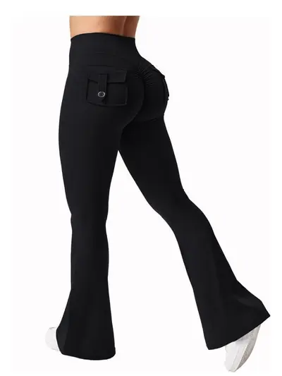 Shaping Flared Yoga Leggings, Bare-Feel Stretch Trousers with Pockets