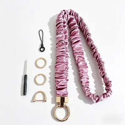 Stoff-Scrunchie Handy-Halsband, goldfarbener T-Clip - 10