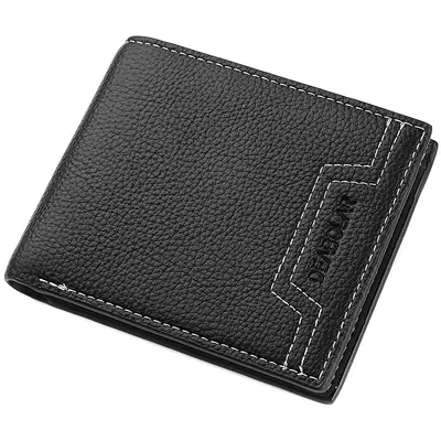Men's Short Leather Wallet, Litchi Pattern, Korean Style - 7