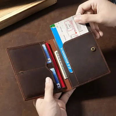 Crazy Horse leather passport holder genuine cowhide document bag men women
