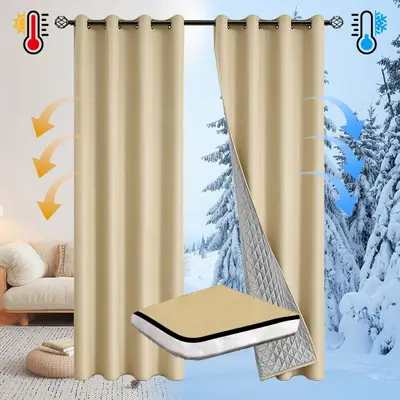 Thermal Insulated Full Blackout Cotton-Lined Curtain, Windproof - 10