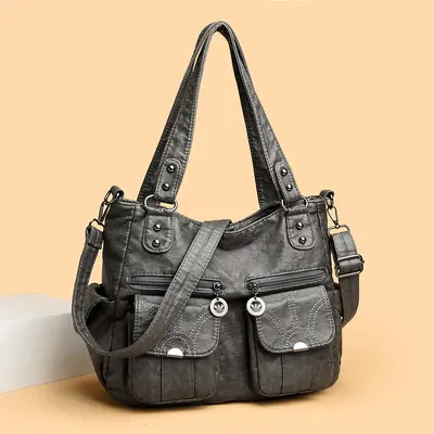 Soft Leather Large Capacity Women's Shoulder Bag - 4