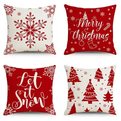 American Vintage Christmas Linen Pillow Cover Printed Sofa Cushion Cover Holiday Decoration Pillowcase Without Core Cushion Cover - 12