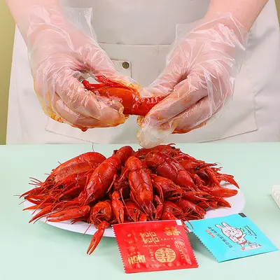Individually Packed Disposable Transparent Plastic Gloves, Food-Grade