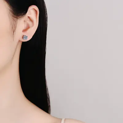 Sınır ötesi popüler mozanit klasik dört pençe küpe basit moda küpe S925 ayar gümüş altın kaplama kulak takı toptan - 5