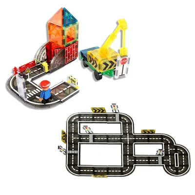 Colored Window Magnetic Building Block Set, 7.5C Printed Road and City Design - 6