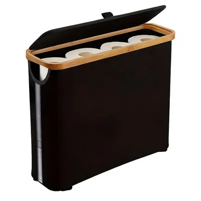 Foldable Oxford Fabric Laundry Basket with Bamboo Frame and Lid - 9