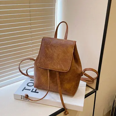 Women's Retro Brown Drawstring Backpack Handbag - 5