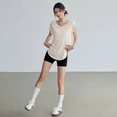 Yoga-Oberteil, locker, atmungsaktiv, Kurzarm-Pilates-Set, Plus Size - 11