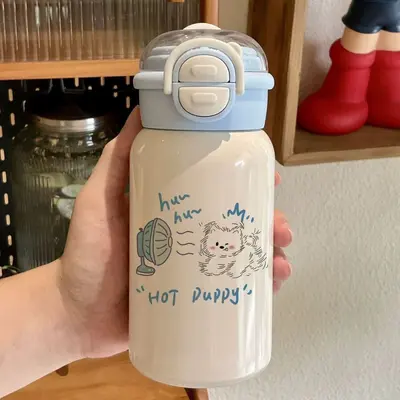 Cartoon-Süße Baby-Thermosbecher aus 316er Edelstahl, Kinderwasserflasche, stilvoll und niedlich, Trinkhalmbecher, Schülerwasserflasche