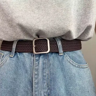 Trendy dokuma kot unisex kanvas kemer kadın çok yönlü elastik tembel siyah çok yönlü üst düzey kemer - 8