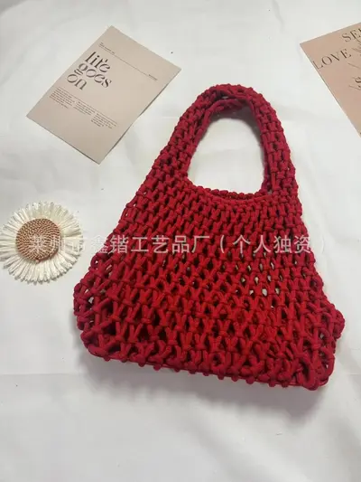 Handgewebte Damentasche aus Baumwollkordel in Zuckerfarbe, Strand-Eimertasche - 13