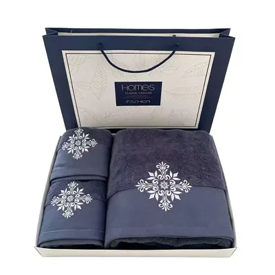 Pure cotton embroidered towel set, 3-piece, hotel quality