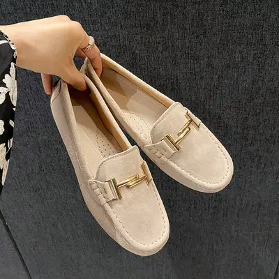 Women's Genuine Leather Slip-On Loafers, Casual Flat Shoes, Spring 2025