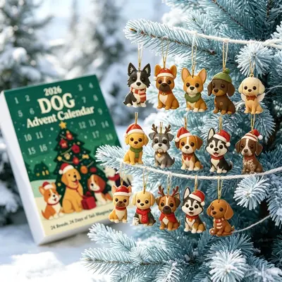 2026 Noel Evcil Köpek Adventi Takvimi, 24 Parça Asma Süs Hediye Kutusu