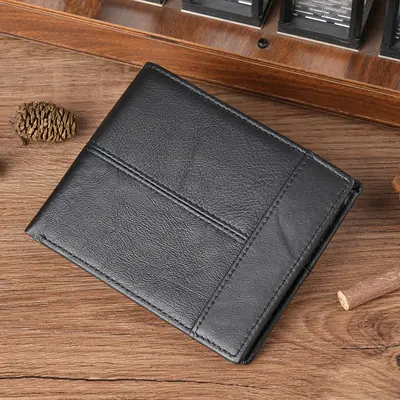 Men's Genuine Leather Short Wallet, Crazy Horse Leather, Compact - 8