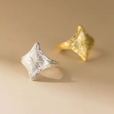 Diamond-Textured Brushed Design Ring