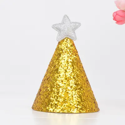 Gold Children's Birthday Party Hat with Star Sequins - 10