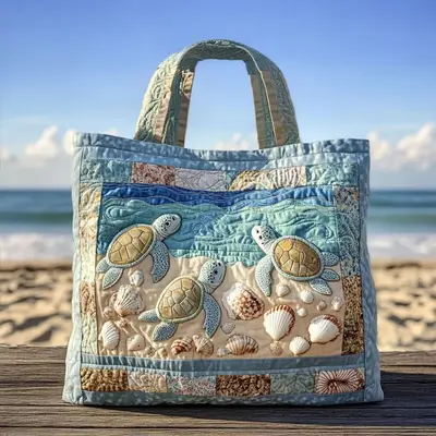 Handgefertigte Tote Bag mit Fuchs-, Schildkröten- und Buchmotiv, Reisetasche