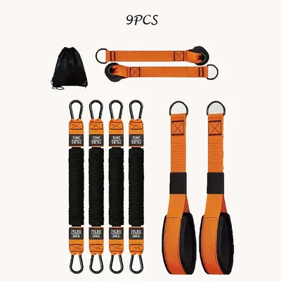 Ev tipi fitness direnç bandı seti, kulplu, kapı çapası, triceps halatı - 11